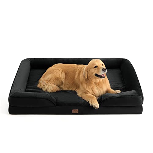 Bedsure orthopädisches Hundebett Ergonomisches Hundesofa - 134x106 cm Hundecouch mit eierförmiger Kistenschaum für große Hunde, waschbar rutschfest Hundebetten, schwarz von Bedsure