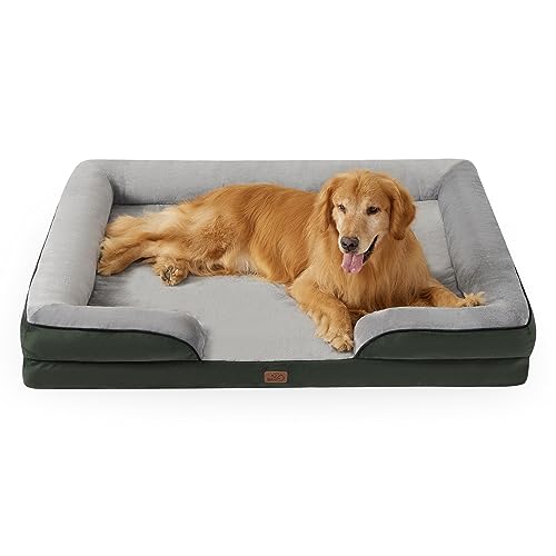 Bedsure orthopädisches Hundebett Ergonomisches Hundesofa - 134x106 cm Hundecouch mit eierförmiger Kistenschaum für große Hunde, waschbar rutschfest Hundebetten, tannengrün von Bedsure