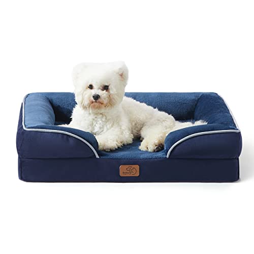 Bedsure orthopädisches Hundebett Ergonomisches Hundesofa - 71x58 cm Hundecouch mit eierförmiger Kistenschaum für kleine Hunde, waschbar rutschfest Hundebetten, Navyblau von Bedsure