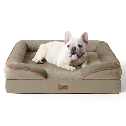 Bedsure orthopädisches Hundebett Ergonomisches Hundesofa - 71x58 cm Hundecouch mit eierförmiger Kistenschaum für kleine Hunde, waschbar rutschfest Hundebetten, haselnussbraun von Bedsure