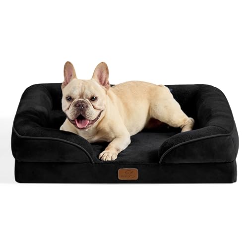 Bedsure orthopädisches Hundebett Ergonomisches Hundesofa - 71x58 cm Hundecouch mit eierförmiger Kistenschaum für kleine Hunde, waschbar rutschfest Hundebetten, schwarz von Bedsure