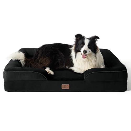BEDSURE orthopädisches Hundebett Ergonomisches Hundesofa - 89x63 cm Hundecouch mit eierförmiger Kistenschaum für mittlere Hunde, waschbar rutschfest Hundebetten, schwarz von BEDSURE