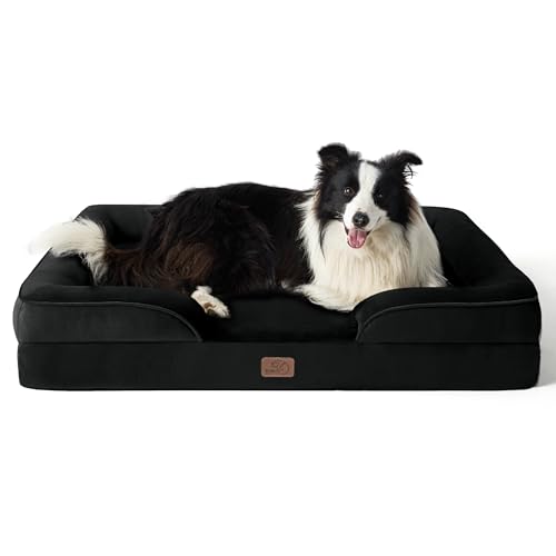 Bedsure orthopädisches Hundebett Ergonomisches Hundesofa - 89x63 cm Hundecouch mit eierförmiger Kistenschaum für mittlere Hunde, waschbar rutschfest Hundebetten, schwarz von Bedsure