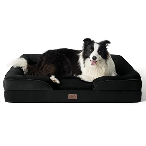 BEDSURE orthopädisches Hundebett Ergonomisches Hundesofa - 89x63 cm Hundecouch mit eierförmiger Kistenschaum für mittlere Hunde, waschbar rutschfest Hundebetten, schwarz von BEDSURE