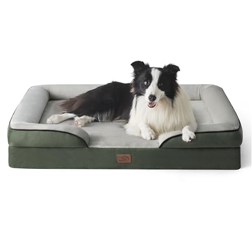 Bedsure orthopädisches Hundebett Ergonomisches Hundesofa - 89x63 cm Hundecouch mit eierförmiger Kistenschaum für mittlere Hunde, waschbar rutschfest Hundebetten, tannengrün von Bedsure