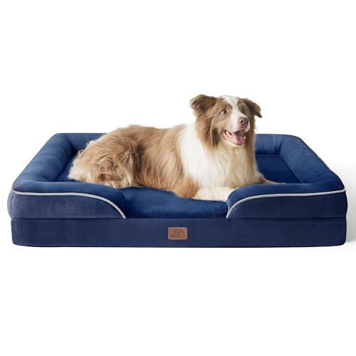 Bedsure orthopädisches Hundebett Ergonomisches Hundesofa - 97x71 cm Hundecouch mit eierförmiger Kistenschaum für große Hunde, waschbar rutschfest Hundebetten, Navyblau von Bedsure