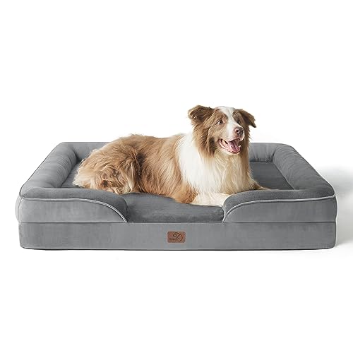 BEDSURE orthopädisches Hundebett Ergonomisches Hundesofa - 97x71 cm Hundecouch mit eierförmiger Kistenschaum für große Hunde, waschbar rutschfest Hundebetten, grau von BEDSURE