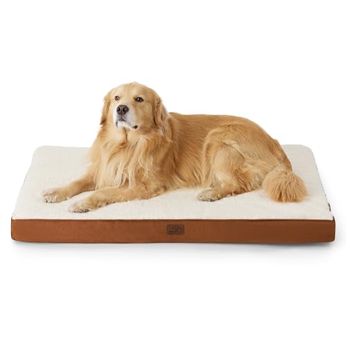 Bedsure orthopädisches Hundebett Grosse Hunde - 112x81x7.6cm Hundekissen flauschig Hundematte waschbar Hundematratze für große Hunde, tonbraun von Bedsure