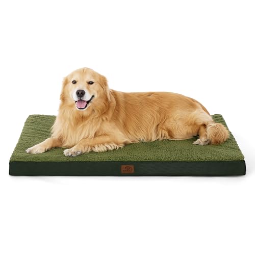 Bedsure orthopädisches Hundebett Grosse Hunde - 112x81x7.6cm Hundekissen flauschig Hundematte waschbar Hundematratze in dunkelgrün für große Hunde von Bedsure