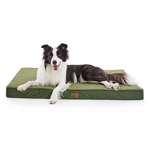 Bedsure orthopädisches Hundebett Grosse Hunde - 112x81x7.6cm Hundekissen flauschig Hundematte waschbar Hundematratze in dunkelgrün für große Hunde von Bedsure