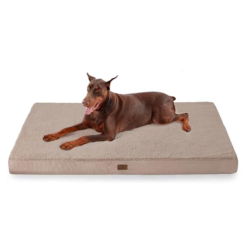 Bedsure orthopädisches Hundebett Grosse Hunde - 137x111.5x10cm Hundekissen flauschig Hundematte waschbar Hundematratze für große Hunde, Hellbraun von Bedsure