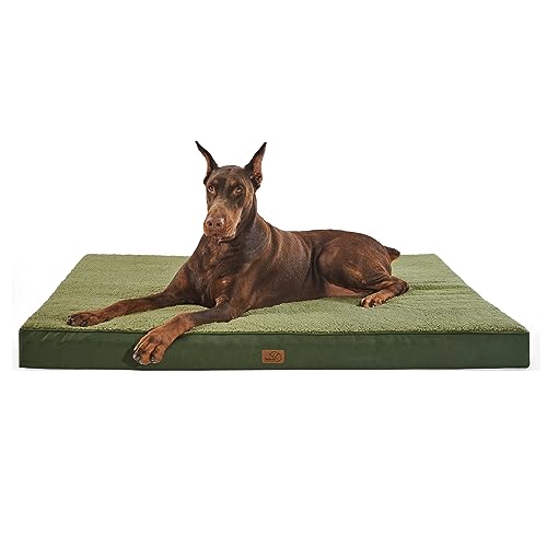 Bedsure orthopädisches Hundebett Grosse Hunde - 137x111.5x10cm Hundekissen flauschig Hundematte waschbar Hundematratze in dunkelgrün für große Hunde von Bedsure