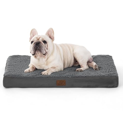 Bedsure orthopädisches Hundebett kleine Hunde - 76x51x7.6cm Hundekissen flauschig Hundematte waschbar Hundematratze in dunkelgrau für kleine Hunde von Bedsure