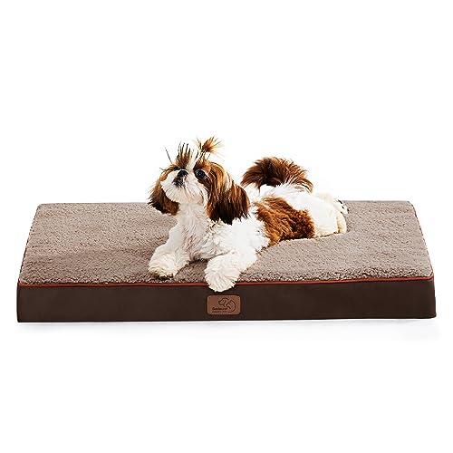 Bedsure orthopädisches Hundebett kleine Hunde - 76x51x7.6cm Hundekissen flauschig Hundematte waschbar Hundematratze in braun für kleine Hunde von Bedsure