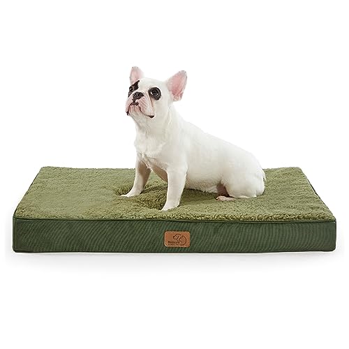 Bedsure orthopädisches Hundebett kleine Hunde - 76x51x7.6cm Hundekissen flauschig Hundematte waschbar Hundematratze in dunkelgrün für kleine Hunde von Bedsure