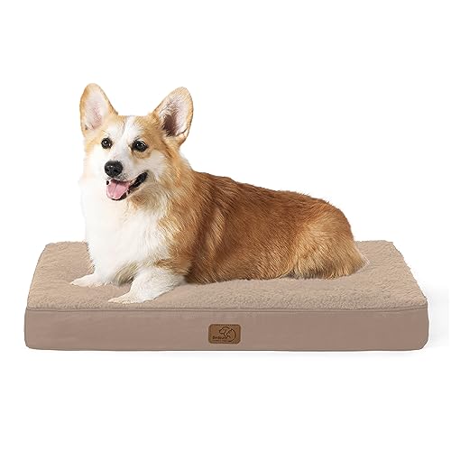 Bedsure orthopädisches Hundebett mittelgroße Hunde - 89x56x7.6cm Hundekissen flauschig Hundematte waschbar Hundematratze für mittelgroße Hunde, Hellbraun von Bedsure