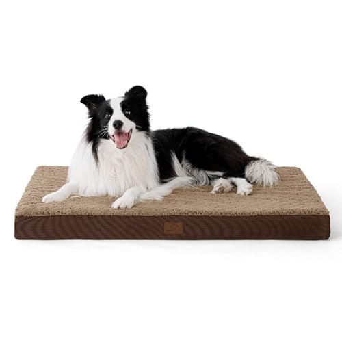 Bedsure orthopädisches Hundebett mittelgroße Hunde - 91x69x7.6cm Hundekissen flauschig Hundematte waschbar Hundematratze in braun für mittelgroße Hunde von Bedsure