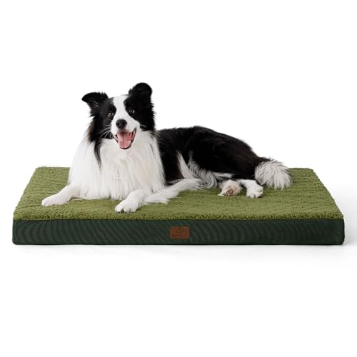 Bedsure orthopädisches Hundebett mittelgroße Hunde - 91x69x7.6cm Hundekissen flauschig Hundematte waschbar Hundematratze in dunkelgrün für mittelgroße Hunde von Bedsure