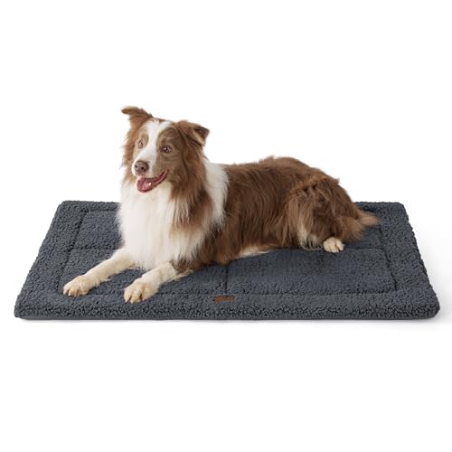 Bedsure waschbar Hundematte Große Hunde - 104x71 cm Hundekissen waschbar für Grosse Hunde, Sherpa-Plüsch Hundebett groß mit hochdichter Schaumstofffüllung, dunkelgrau von Bedsure