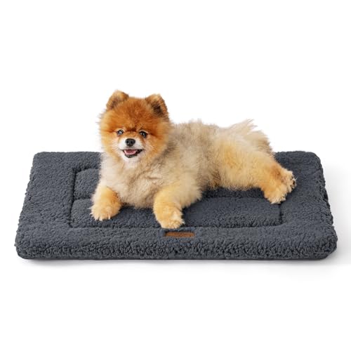 Bedsure waschbar Hundematte Kleine Hunde - 61x46 cm Katzenbett Große Katzen mit hochdichter Schaumstofffüllung, Sherpa-Plüsch Hundekissen waschbar für Hunde und Katzen, dunkelgrau von Bedsure