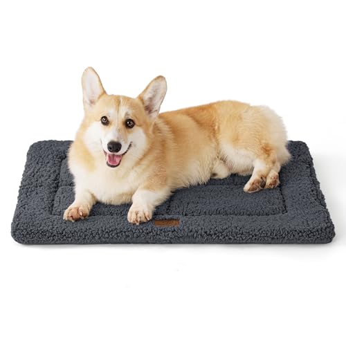 Bedsure waschbar Hundematte Mittelgroße Hunde - 74x53 cm Hundekissen mittelgroße Hunde mit hochdichter Schaumstofffüllung, Sherpa-Plüsch waschbar Hundematratze, dunkelgrau von Bedsure