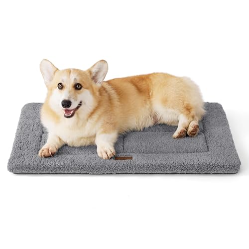 Bedsure waschbar Hundematte Mittelgroße Hunde - 74x53 cm Hundekissen mittelgroße Hunde mit hochdichter Schaumstofffüllung, Sherpa-Plüsch waschbar Hundematratze, grau von Bedsure