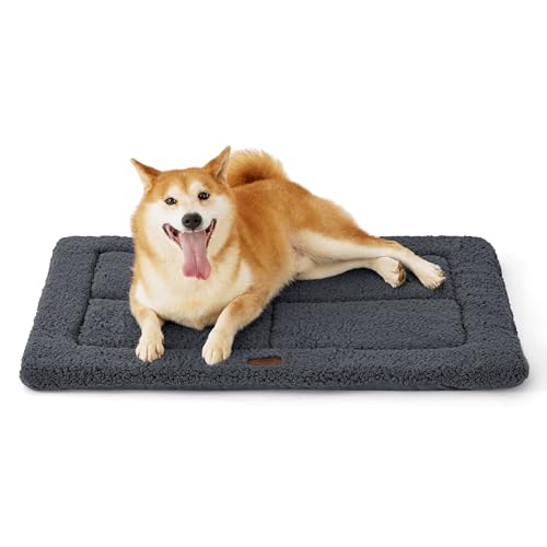 Bedsure waschbar Hundematte Mittelgroße Hunde - 89x58 cm Hundekissen mittelgroße Hunde mit hochdichter Schaumstofffüllung, Sherpa-Plüsch waschbar Hundematratze, dunkelgrau von Bedsure