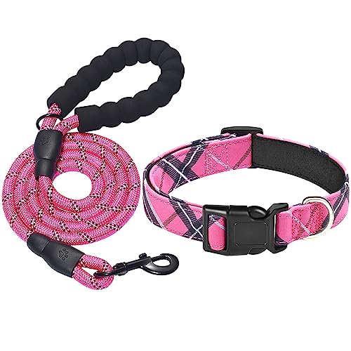 Beebiepet Hundehalsband aus Nylon, weiches Neopren gepolstert, verstellbare Hundehalsbänder für kleine, mittelgroße und große Hunde (M Hals 39,4 cm - 47 cm, Rosa) von Beebiepet