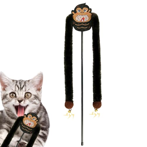 Beedozo Katzen-Teaser-Zauberstab, Katzen-Teaser-Spielzeug - Orang-Utan Katzenspielzeug | Katzenstockspielzeug mit Glöckchen, interaktives Katzenspielzeug, Katzenspielzeug für Hauskatzen zum Trainieren von Beedozo