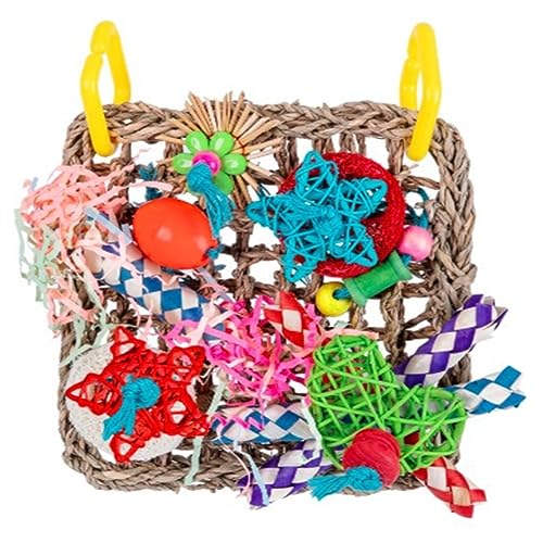 Beelooom 1 Stück Vogelkletternetz, Papageienspielzeug, Gewebtes Seegras, Beißendes Hängeseil, Schaukel, Spielleiter, Kauspielzeug, Buntes Papageienspielzeug, Gras von Beelooom