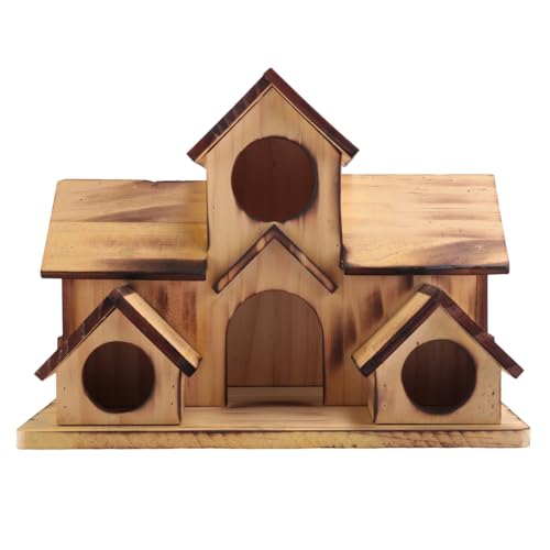 Beelooom Hängendes Vogelhaus zum Aufhängen aus Holz für den Außenbereich, 6 Löcher, Vogelhaus, Innenhof, Hinterhof-Dekorationen von Beelooom