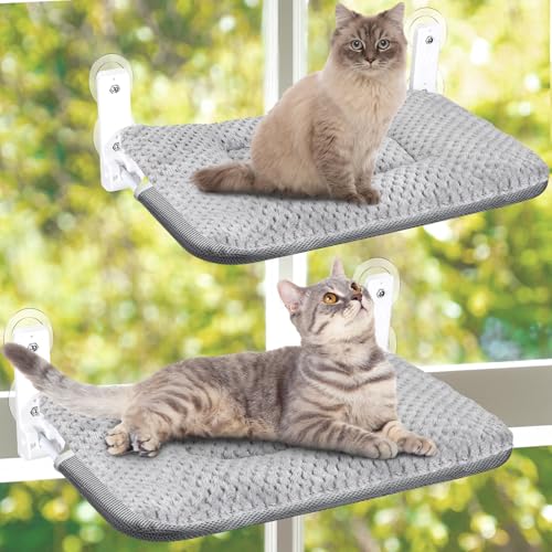 Beeveer 2 Stück Katzen-Fenstersitzstange, faltbare Katzenhängematte mit 2 Deckenkissen und 8 starken Saugnäpfen, stabiler Metallrahmen, Fensterbett für große Katzen, 30,5 x 51,8 cm Beeveer 2 Stück Katzen-Fenstersitzstange, faltbare Katzenhängematte mit 2 Deckenkissen und 8 starken Saugnäpfen, stabiler Metallrahmen, Fensterbett für große Katzen, 30,5 x 51,8 cm von Beeveer