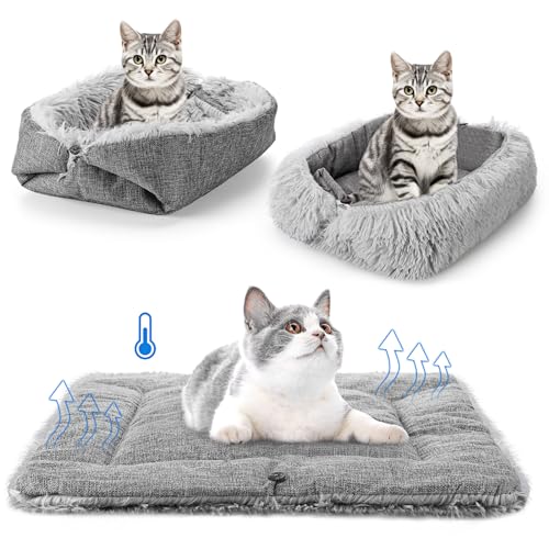 Beeveer Selbstwärmendes Katzenbett, Hundebett, waschbar, warm, flauschig, beruhigendes Kissen, weiches Katzenbett für drinnen und draußen, 61 x 50 cm, Grau, 2 Stück von Beeveer