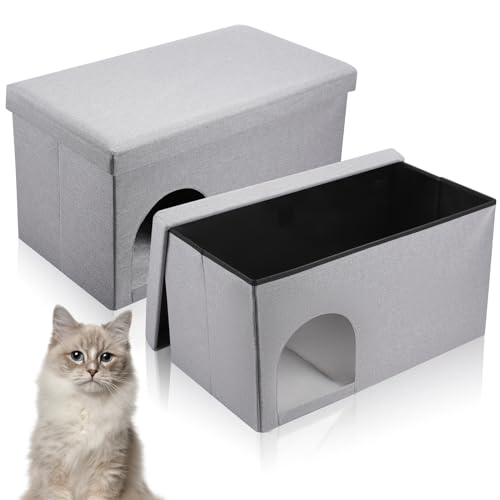 Beeveer Versteckte Katzentoilette, Möbel-Ottomane mit Bettmatte, große Katzen-Waschraumbank, Aufbewahrungsschrank, hundefest, urinfest, leicht zu reinigen, 72,1 x 40,1 x 40,1 cm (Hellgrau) von Beeveer