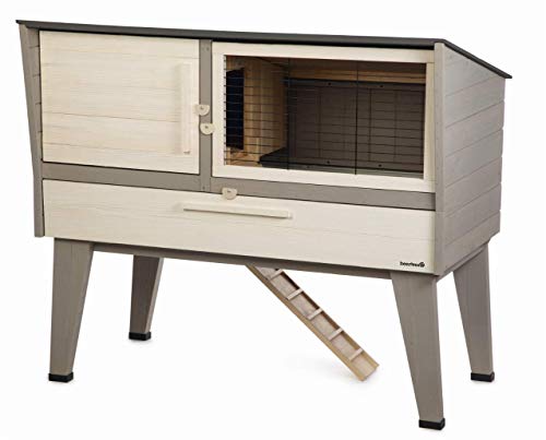 Beeztees Kleintier Stall (129 x 74,5 x 112 cm), geräumige 2-Etagen Holzhütte, Gehege mit 3 Türen für Kaninchen Hasen Meerschweinchen von Beeztees