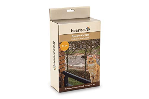 Katzenschutznetz für Balkone 8 x 3 m, Schutznetz für Katzen komplett, Transparent, Maschengröße 3 x 3 cm durchsichtiges Balkonnetz inkl. Befestigungsmaterial von Beeztees