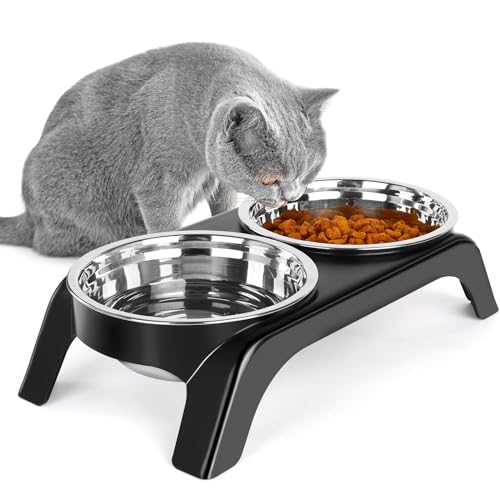 Erhöhte Futternäpfe für Katzen, erhöhter Futternapf und Wassernapf, Anti-Erbrechen, Katzennapf-Set (schwarz) von Befoco