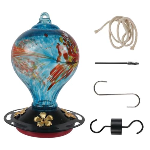 Begchy Vogelfutterspender mit 5 Sitzstangen, Mundgeblasenes Glas, Vogelfutterspender für Draußen, zum Aufhängen, 30 Unzen, D Begchy Vogelfutterspender mit 5 Sitzstangen, Mundgeblasenes Glas, Vogelfutterspender für Draußen, zum Aufhängen, 30 Unzen, D von Begchy