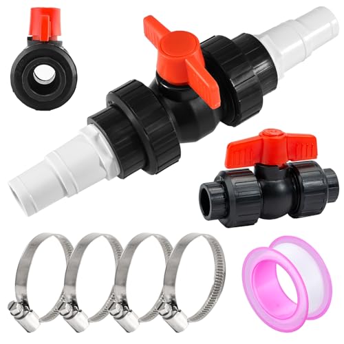 Begonia 1/2"(50mm) Kugelhahn Absperrhahn mit 2 Schlauchverbinder Schlauchtülle 32-38mm, 4 Schlauchschellen & 2m Dichtband, Pool Absperrhahn Absperrventil Set, PVC Adapter Poolventil Ventil Kugelventil von Begonia
