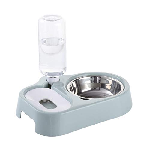 2-in-1-Doppelnapf für Hunde und Katzen, Wasser- und Futternapf-Set mit abnehmbarem Edelstahlnapf, automatischer Wasserspenderflasche (Blau) von Begonial