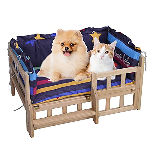 Beistelltisch aus Holz, doppelschichtiges Hundebett mit Treppe und Matratze, erhöhter Deluxe-Sofastuhl für Haustiere für große, mittelgroße Hunde und Katzen von Begonial