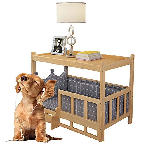 Beistelltisch aus Holz, doppelschichtiges Hundebett mit Treppe und Matratze, erhöhter Deluxe-Sofastuhl für Haustiere von Begonial
