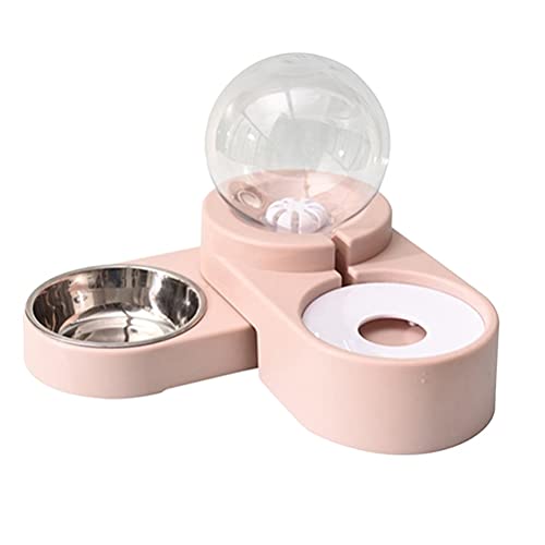 Doppel-Hunde- und Katzennäpfe, automatischer Wasserspender, Abnehmbarer Edelstahl-Futternapf für Hunde, auslaufsicher, einfache Reinigung (Rosa) von Begonial
