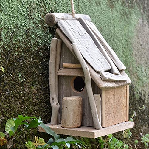 Handgefertigtes Naturholz-Garten-Hänge-Vogelhaus Home Outdoor Decor Massivholz-Vogelhaus mit Hanfseil-Hängekreis von Begonial