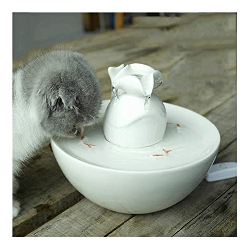 Haustier-Wasserspender, 1,3 l Haustier-Trinkbrunnen mit leiser Pumpe, mit Filter und Blumenstil für kleine Hunde, Katzen und Vögel (weiß) von Begonial