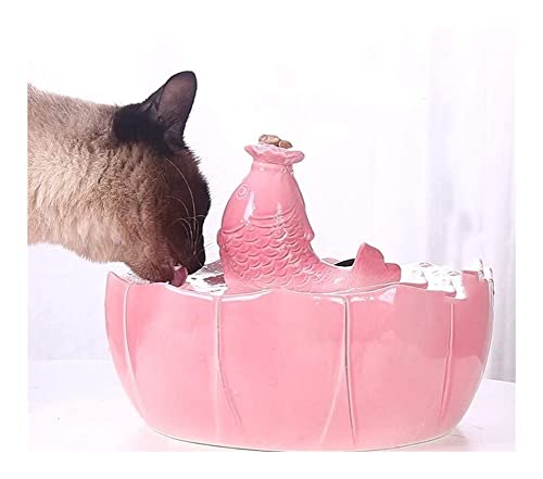 Haustier-Wasserspender, Katzen-Trinkbrunnen, Keramik-Haustier-Trinkbrunnen für Katzen und Hunde, Katzenbrunnen mit Filter (Rosa) von Begonial