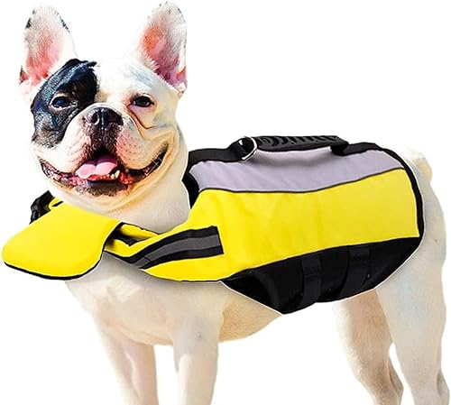 Hund Schwimmweste Sommer Sicherheitskleidung Weste Reflektierende Kleidung Schwimmweste Haustiere Sicherheit Schwimmanzug Atmungsaktive Französische Bulldogge (Gelb) von Begonial