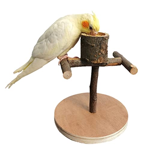 Vogel-Futterstation aus Naturholz mit Futternapf aus Holz für Papageien-Nagelpflege-Kauspielzeug zur Verbesserung der intimen Beziehung (Einheitsgröße) von Begonial