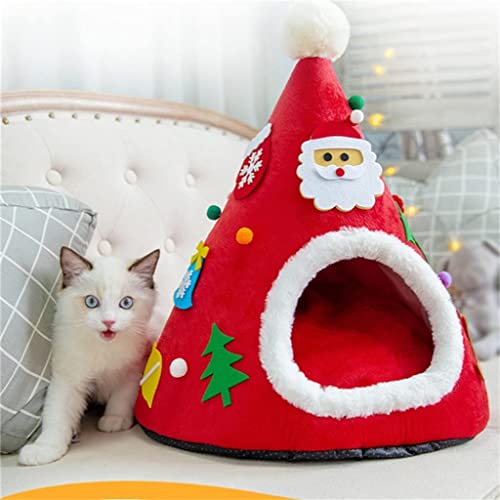 Warmes Haustierbett, Schwamm, abnehmbares Katzenbett, Heimtierbedarf, niedliche Weihnachtsmützenform (AL-Code) von Begonial