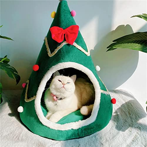 Warmes Haustierbett, Weihnachtsmütze-Design, Schwamm-Haustier, halbgeschlossen, abnehmbares Katzenbett, Heimtierbedarf (AM-Code) von Begonial